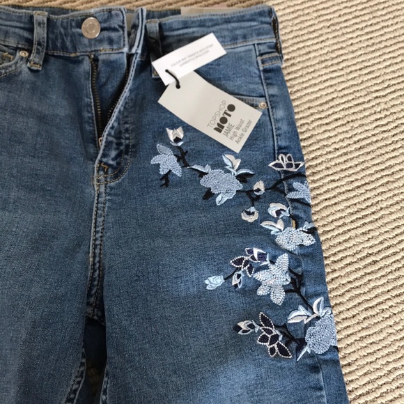 Topshop high waist Jaime ankle embroidered jeans - Picture 1 of 3